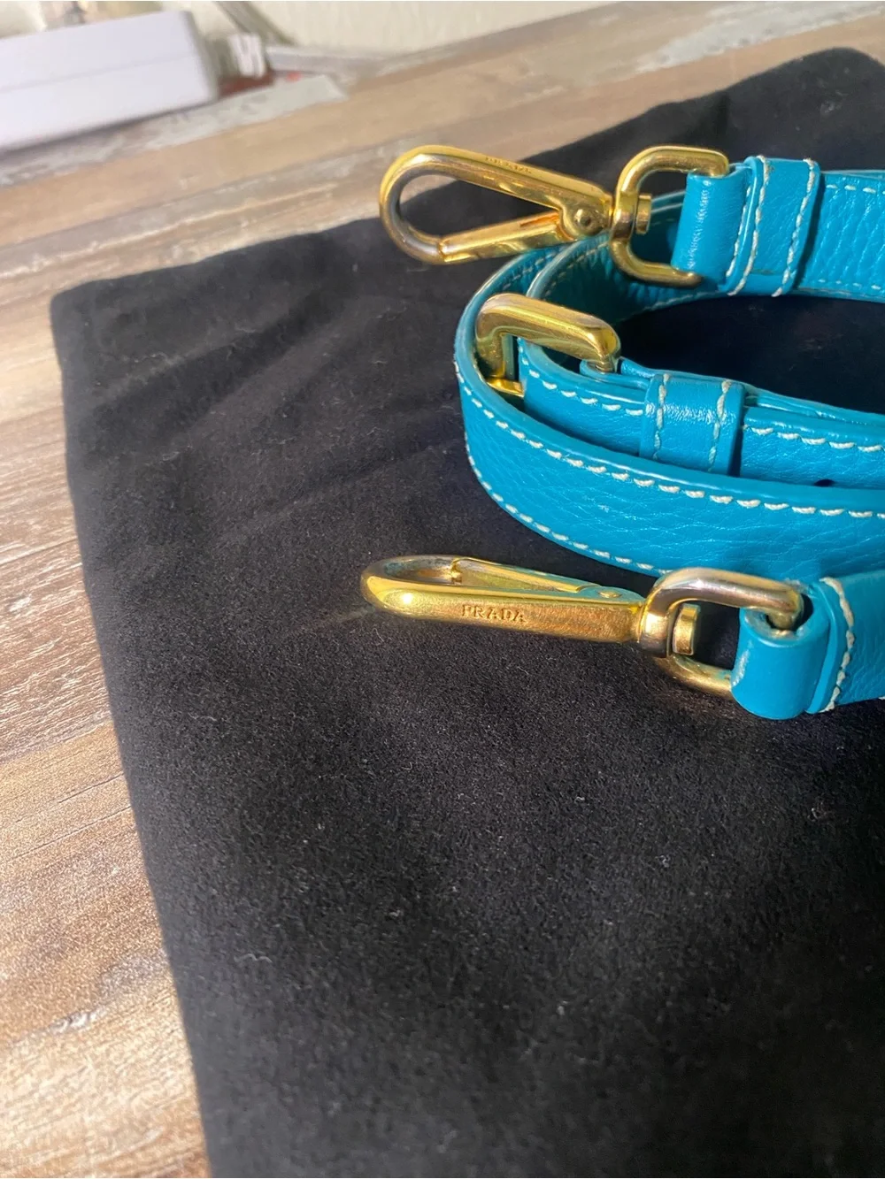 Prada Teal Green Leather Shoulder Strap with Gold Hardware